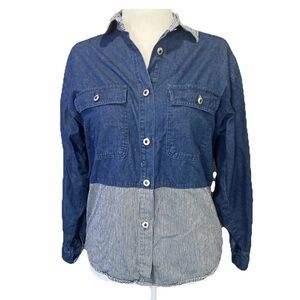 Vintage Gitano Denim Shirt Railroad Stripe Colorblock Button Up M